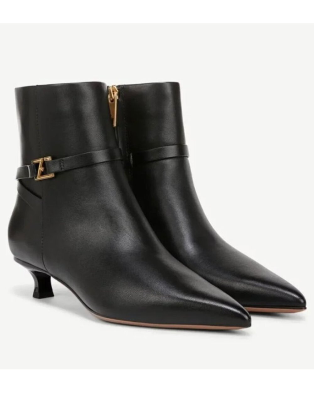 Franco Sarto 7.5 Black Leather Marnie Kitten Heel Ankle Boots Booties Minimalist
